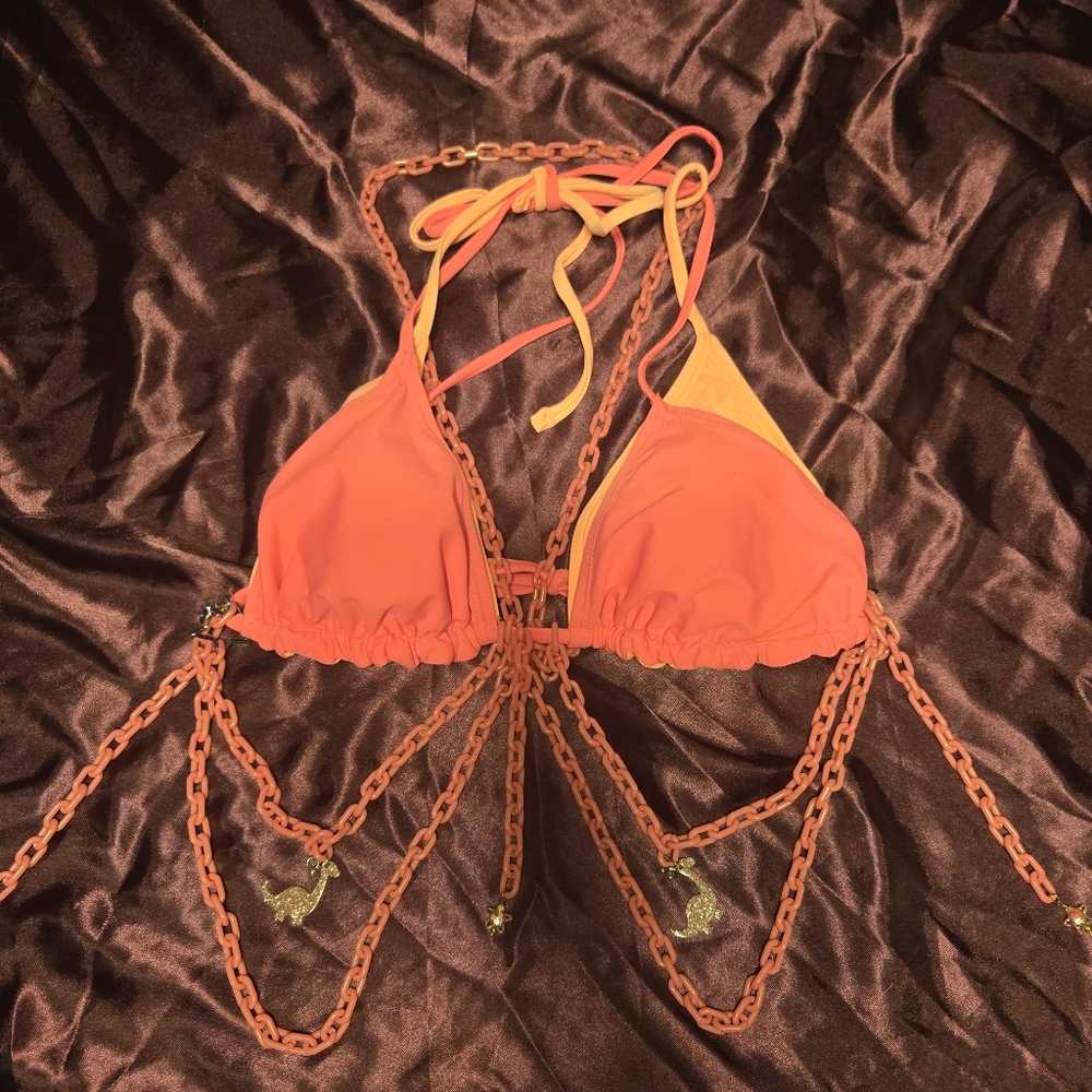 Hot Pink Chain Bikini Top with Charms